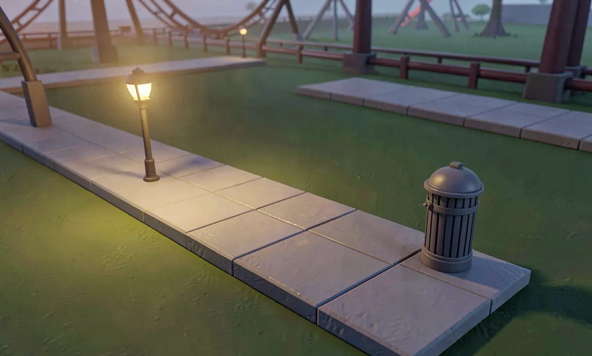 Path with lamp and bin